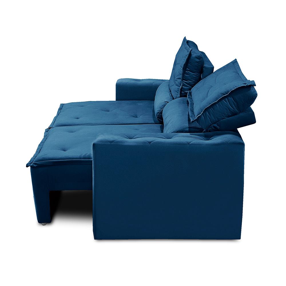 Sofá Retrátil e Reclinável 3 lugares com Molas 2,00m Livia Suede Azul Adonai Estofados
