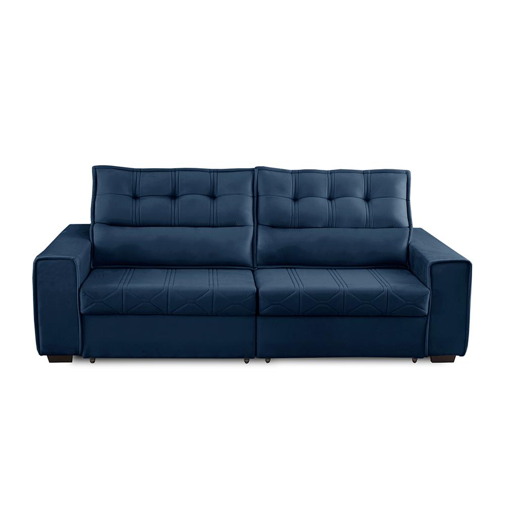 Sofá Retrátil e Reclinável 4 Lugares com Molas 2,70m Camila Suede Azul Adonai Estofados