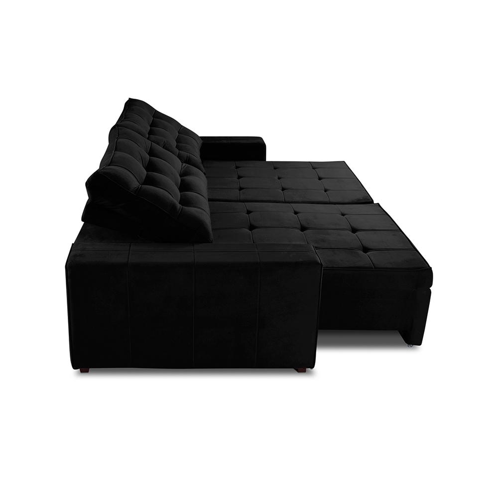 Sofá Retrátil e Reclinável 4 Lugares com Molas 2,70m Duda Suede Preto Adonai Estofados