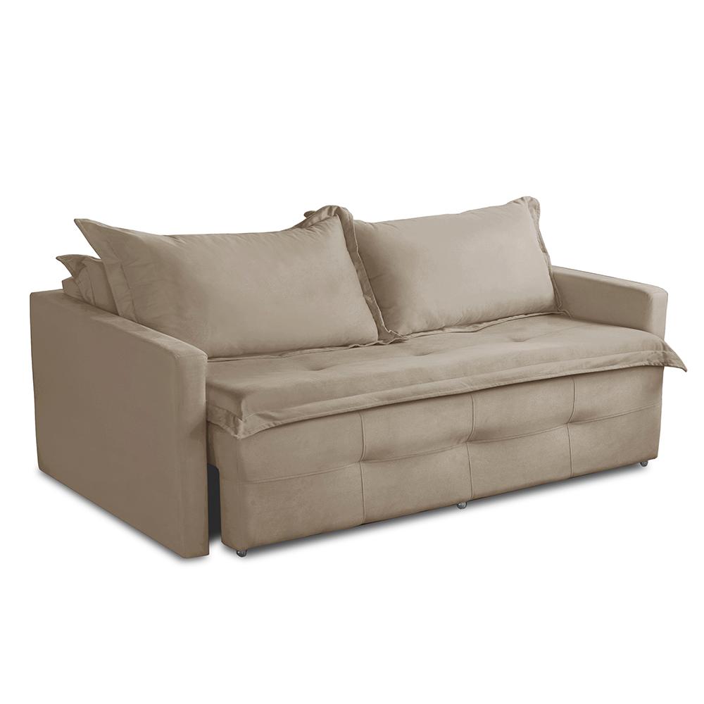 Sofá Sem Caixa Retrátil e Reclinável 1,65m com Molas Maísa Suede Cappuccino Adonai Estofados