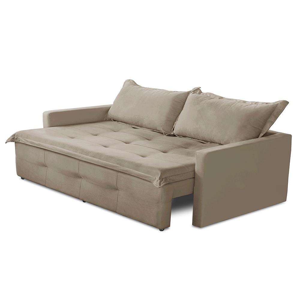 Sofá Sem Caixa Retrátil e Reclinável 1,65m com Molas Maísa Suede Cappuccino Adonai Estofados