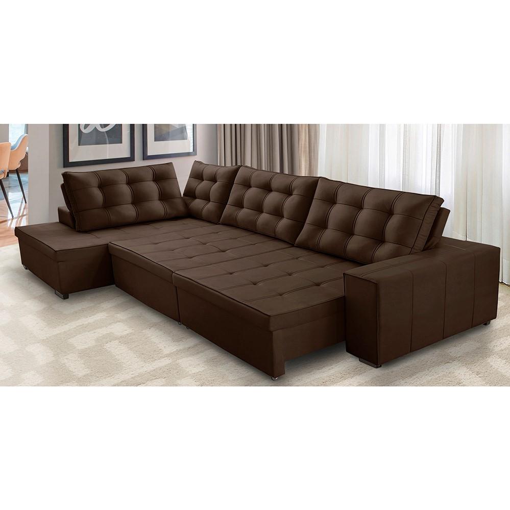 Sofá de Canto Retrátil e Reclinável com Molas 3,00x2,00 Esq Jacke Suede Marrom Adonai Estofados