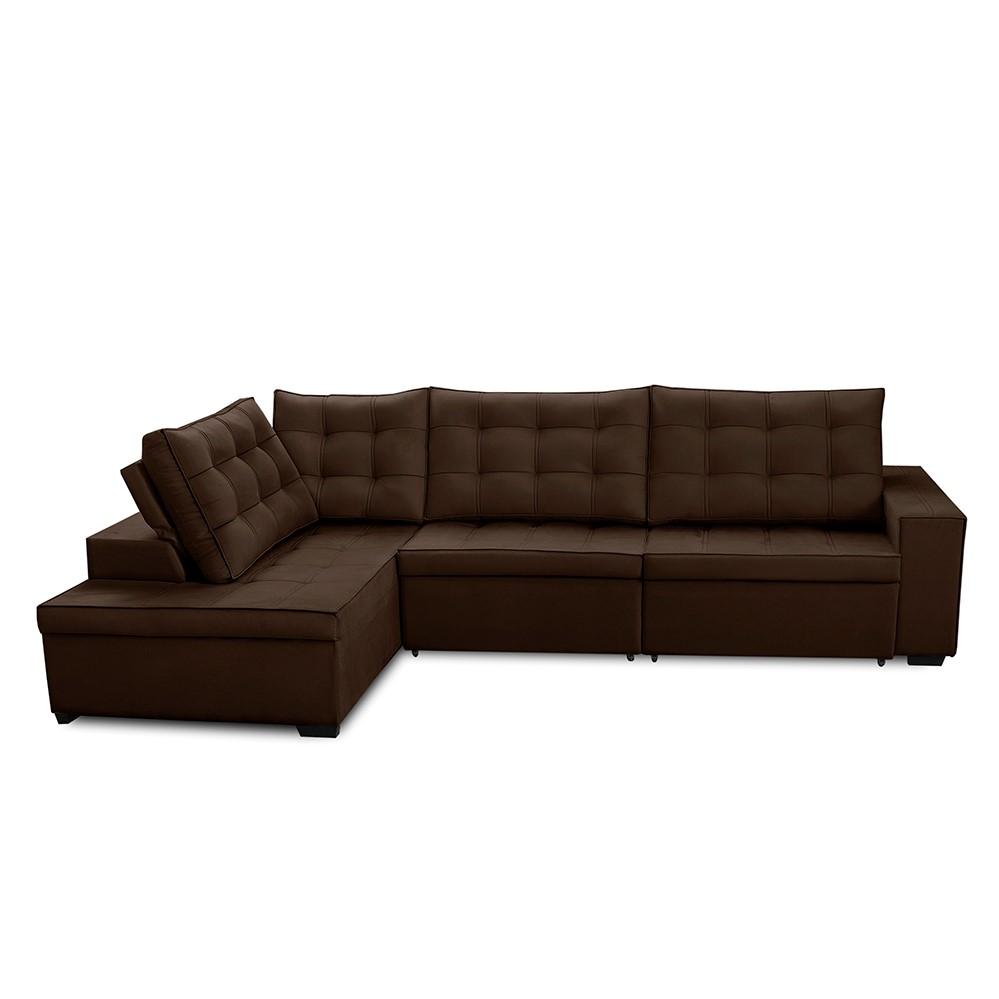 Sofá de Canto Retrátil e Reclinável com Molas 3,00x2,00 Esq Jacke Suede Marrom Adonai Estofados