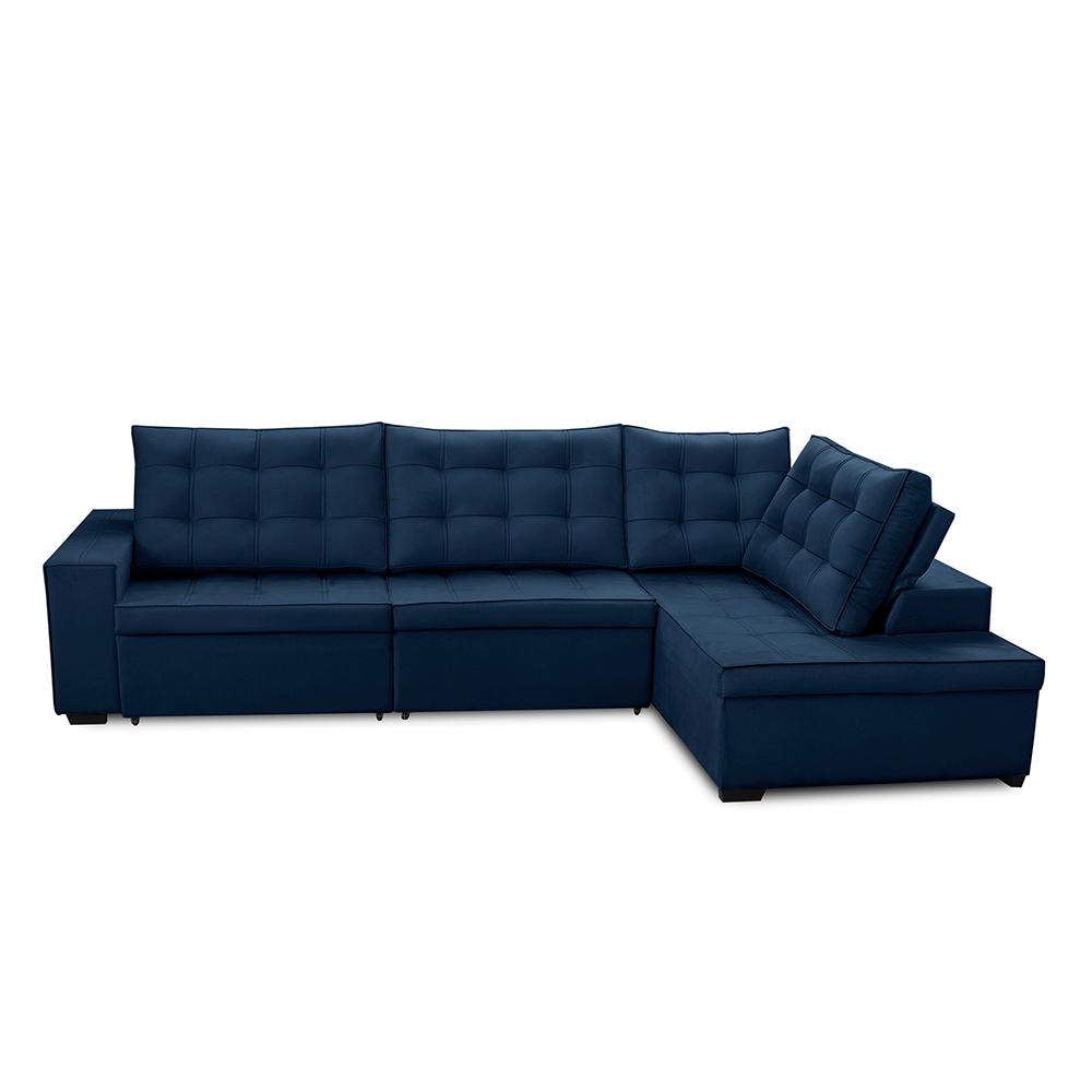 Sofá de Canto Retrátil e Reclinável com Molas 3,00x2,00 Jacke Suede Azul Adonai Estofados