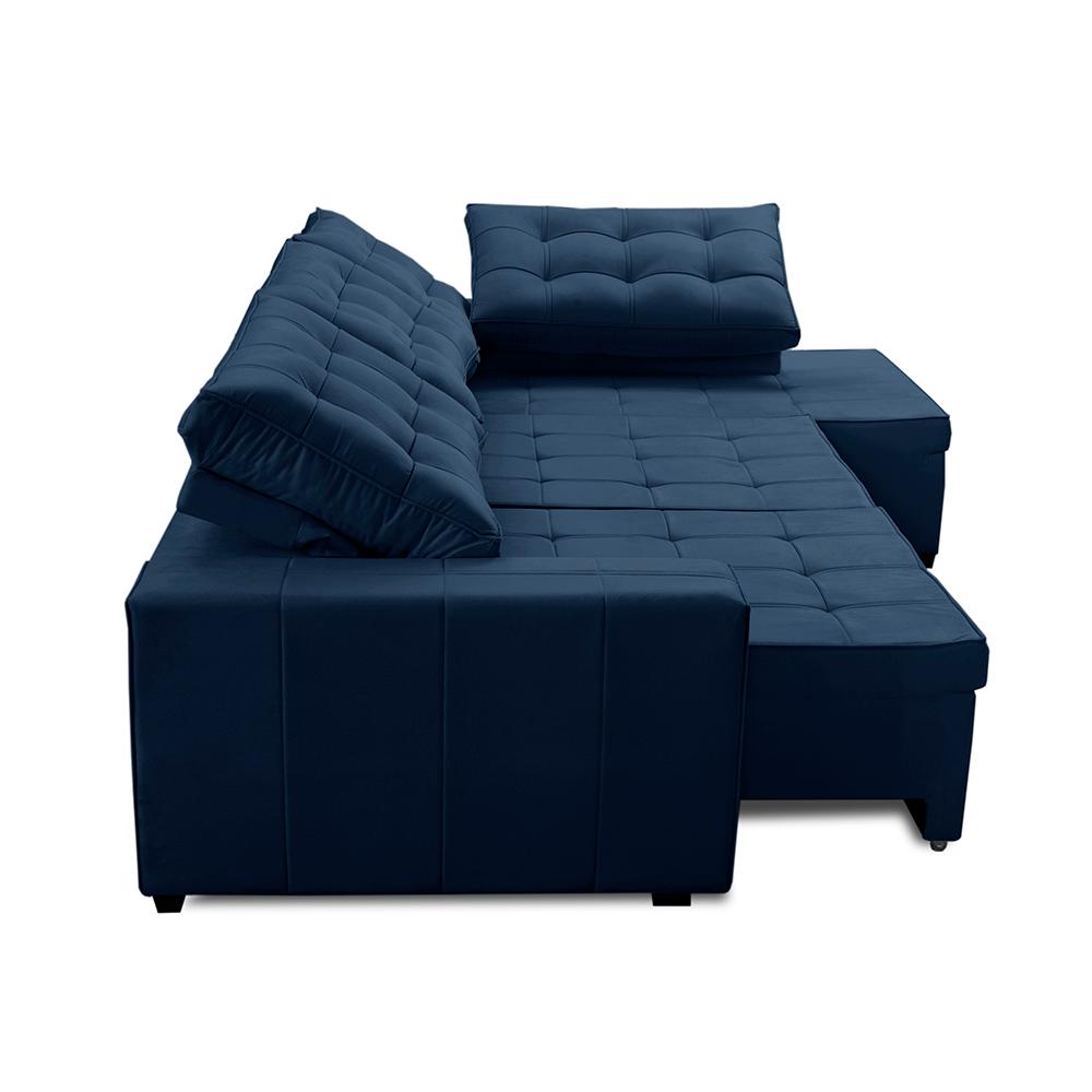 Sofá de Canto Retrátil e Reclinável com Molas 3,00x2,00 Jacke Suede Azul Adonai Estofados