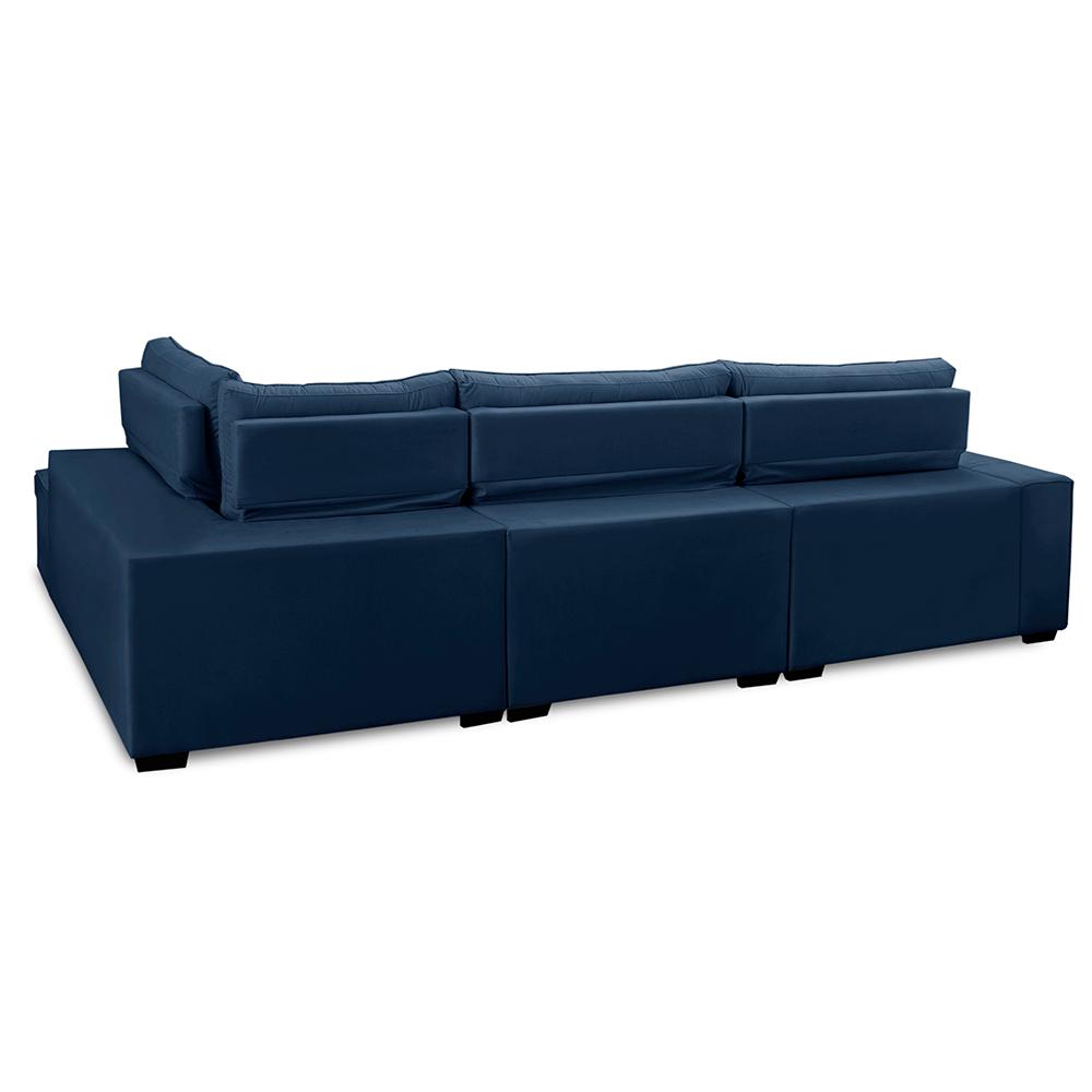 Sofá de Canto Retrátil e Reclinável com Molas 3,00x2,00 Jacke Suede Azul Adonai Estofados