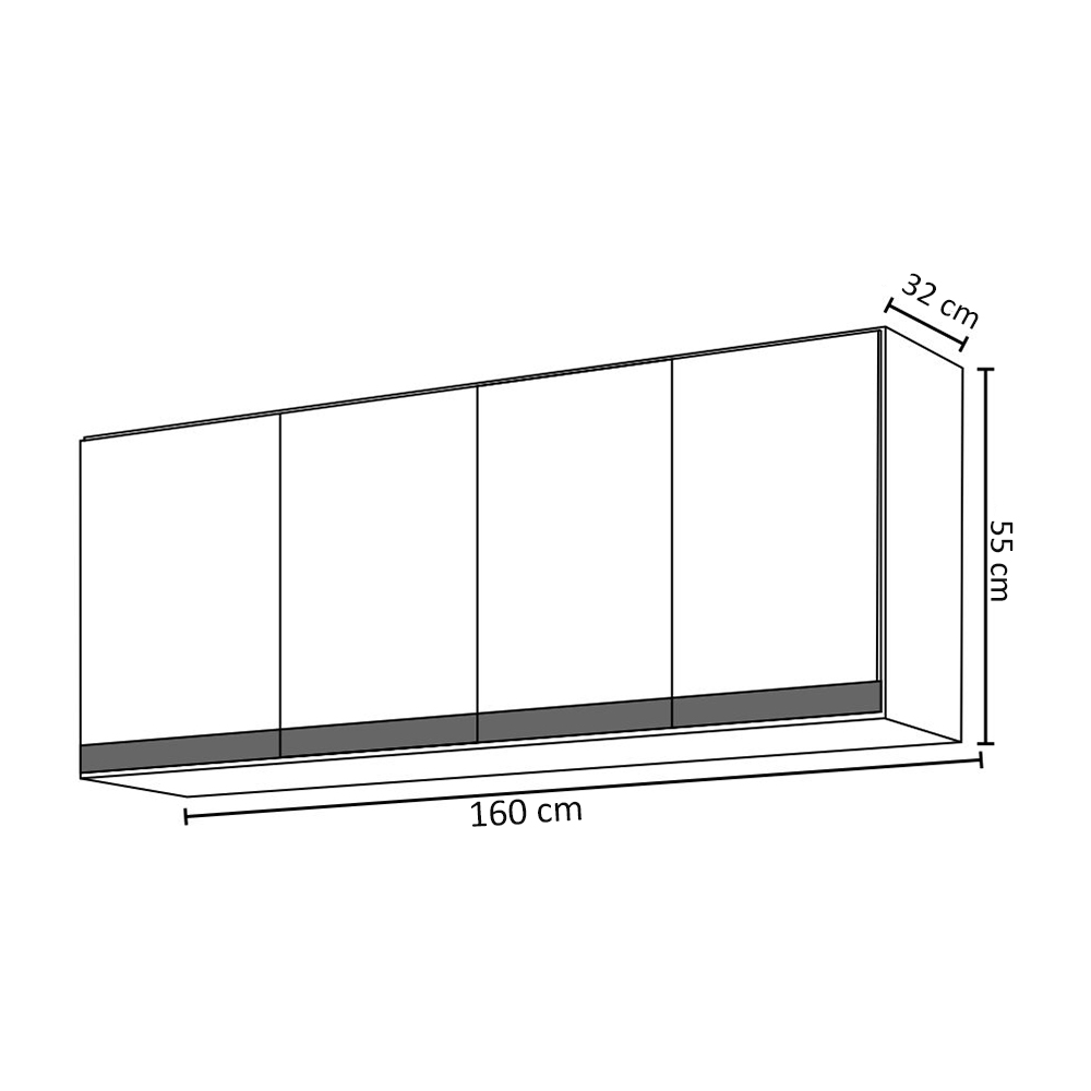 Armário Aéreo 160cm 4 Portas Andréia Cinza - AJL Móveis