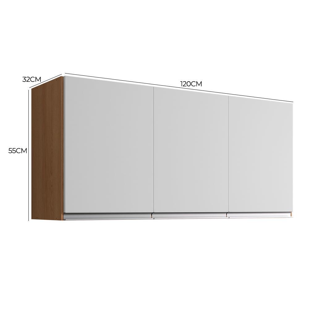 Armário Aéreo Andréia 120cm 3 Portas Amêndoa/Branco - AJL Móveis