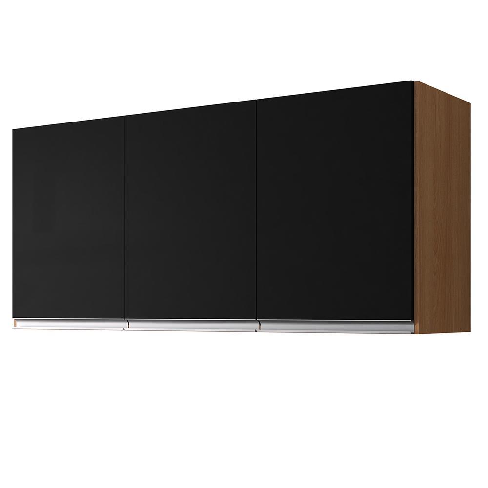 Armário Aéreo Andréia 120cm 3 Portas Amêndoa/Preto - AJL Móveis