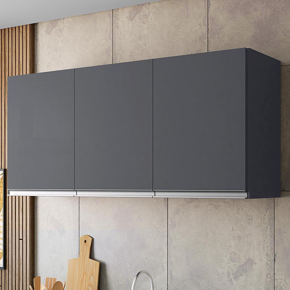 Armário Aéreo Andréia 120cm 3 Portas Cinza - AJL Móveis