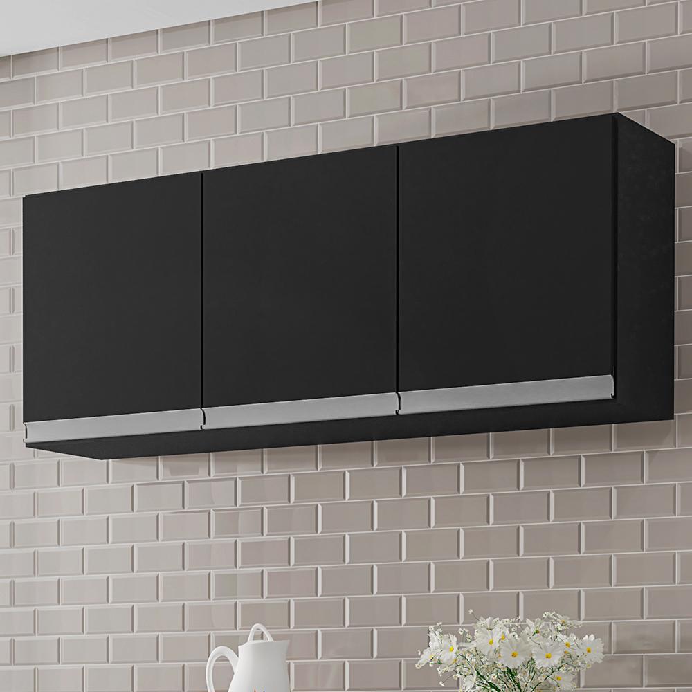 Armário Aéreo Andréia 120cm 3 Portas Preto - AJL Móveis