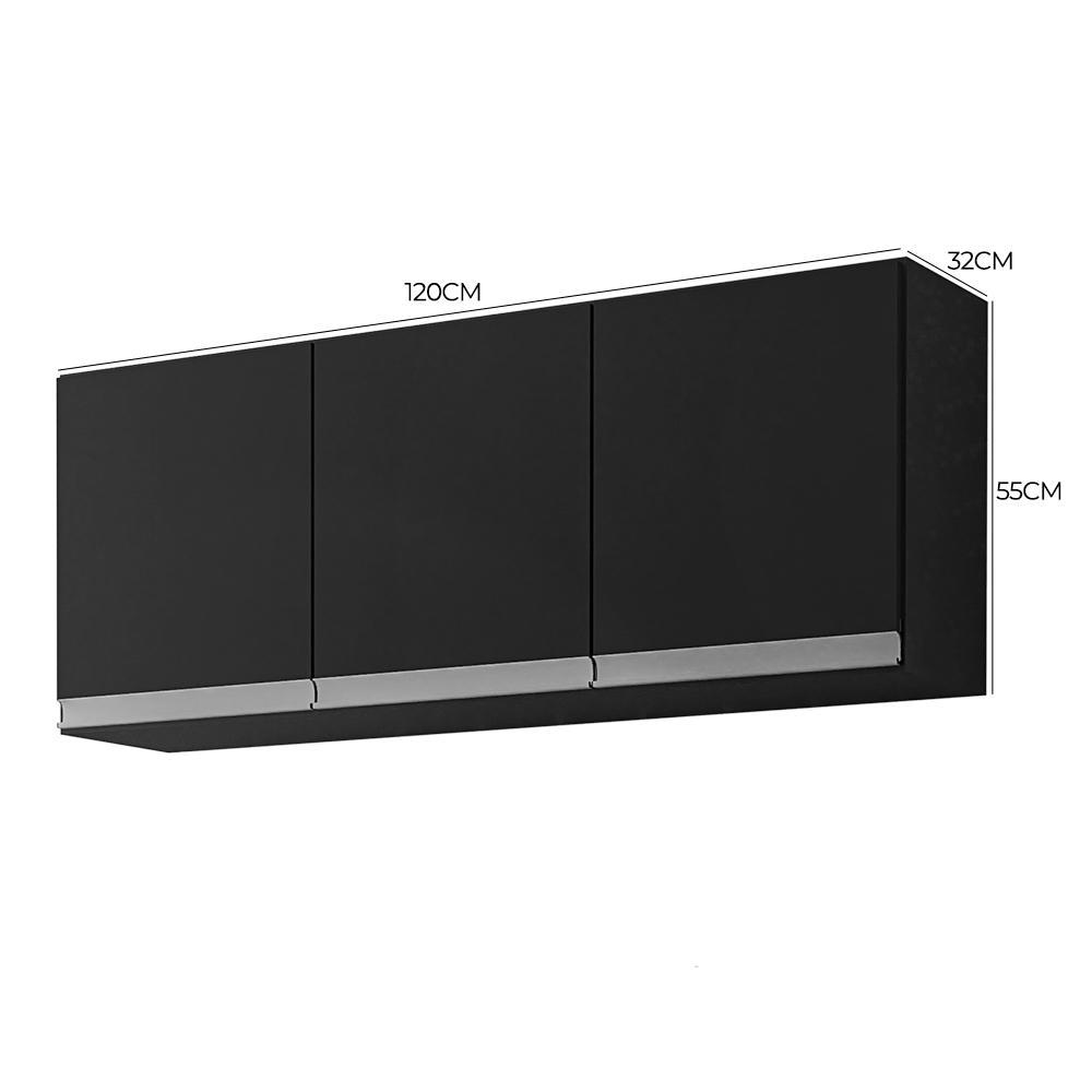Armário Aéreo Andréia 120cm 3 Portas Preto - AJL Móveis