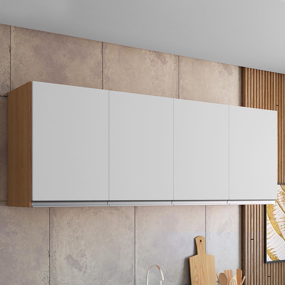 Armário Aéreo Andréia 150cm 4 Portas Amêndoa/Branco - AJL Móveis