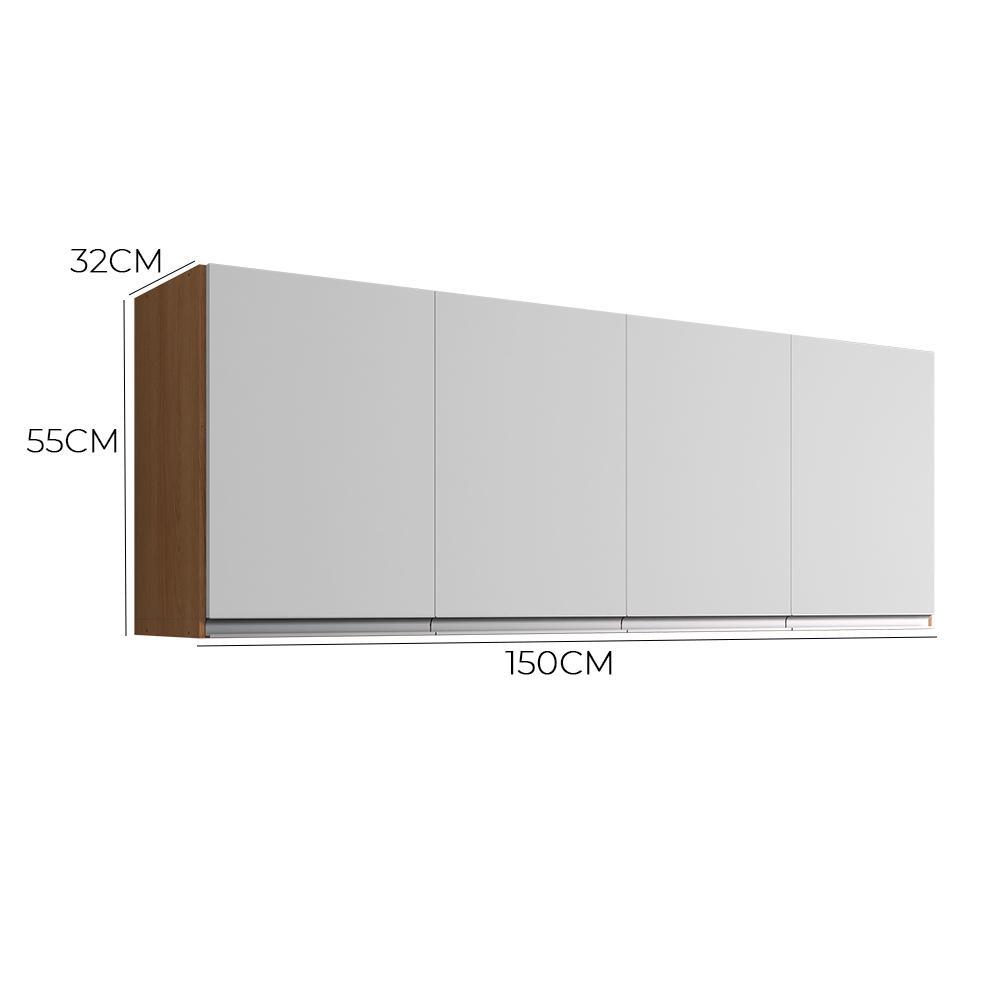 Armário Aéreo Andréia 150cm 4 Portas Amêndoa/Branco - AJL Móveis