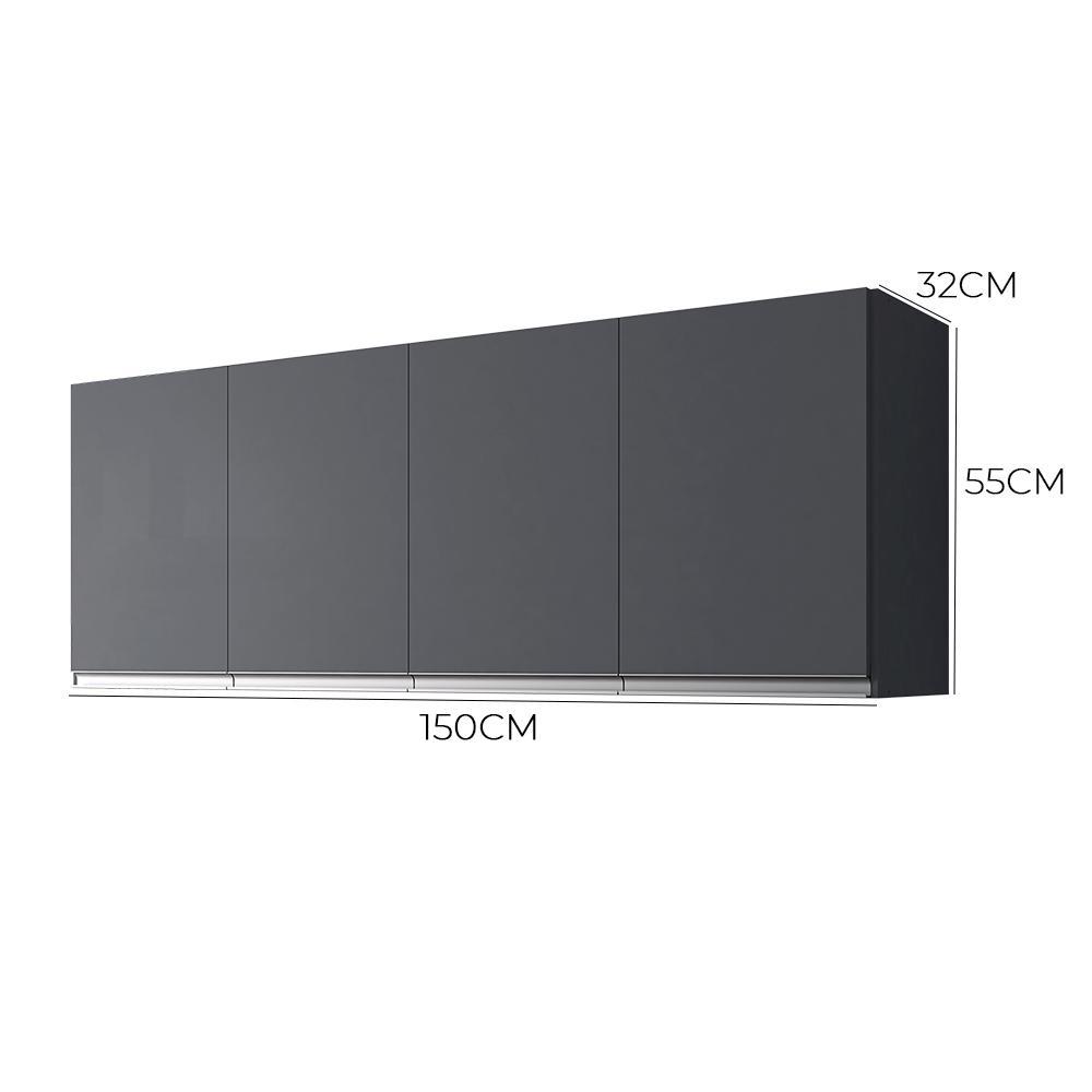 Armário Aéreo Andréia 150cm 4 Portas Cinza - AJL Móveis