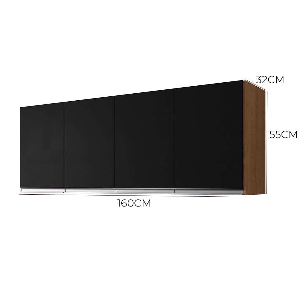 Armário Aéreo Andréia 160cm 4 Portas Amêndoa/Preto - AJL Móveis