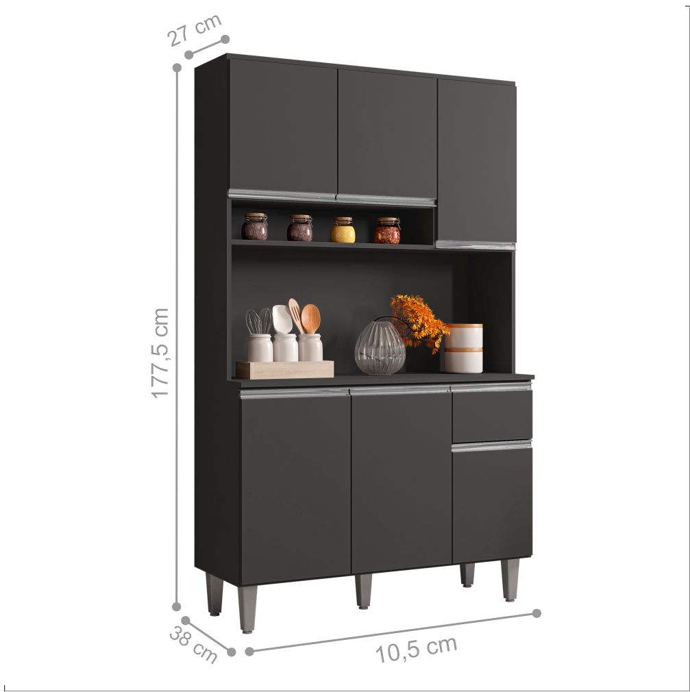 Armário Cozinha Millan Cinza 6 Portas