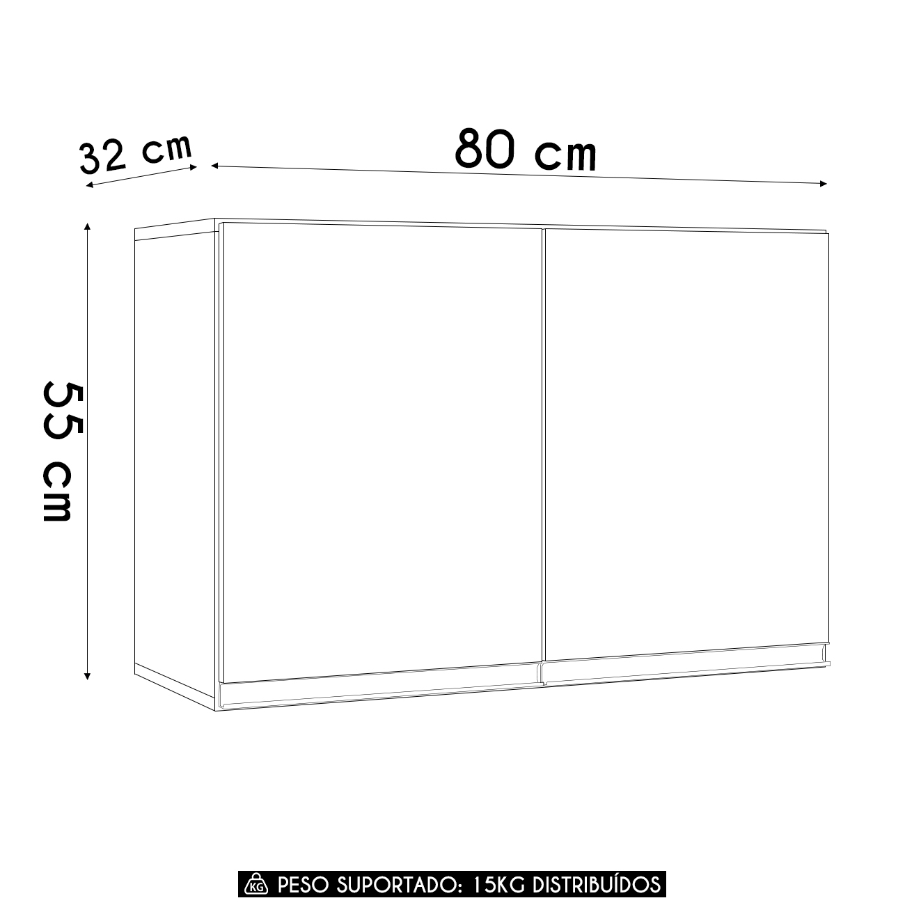 Armário de Cozinha Aéreo 80cm Com 2 Portas Andréia Branco   - AJL Móveis