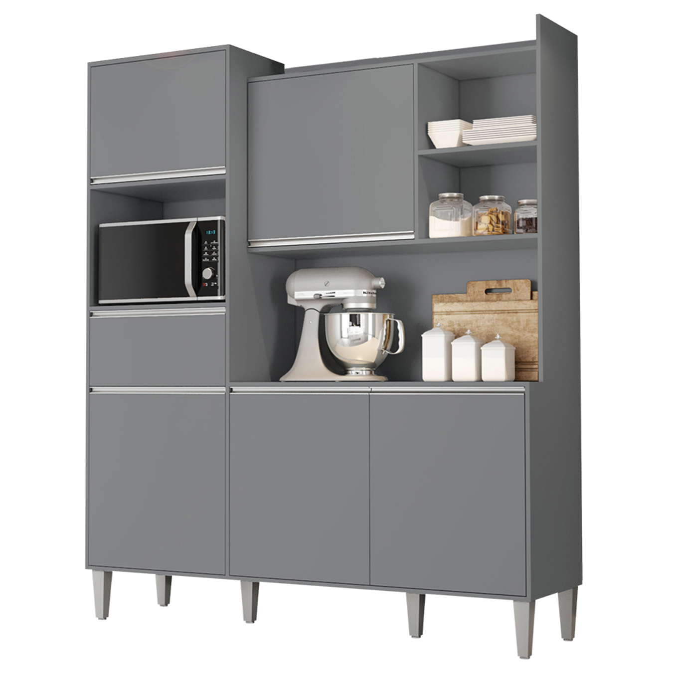 Armário de Cozinha Compacta 160cm 5 Portas Isabel Cinza     - AJL Móveis