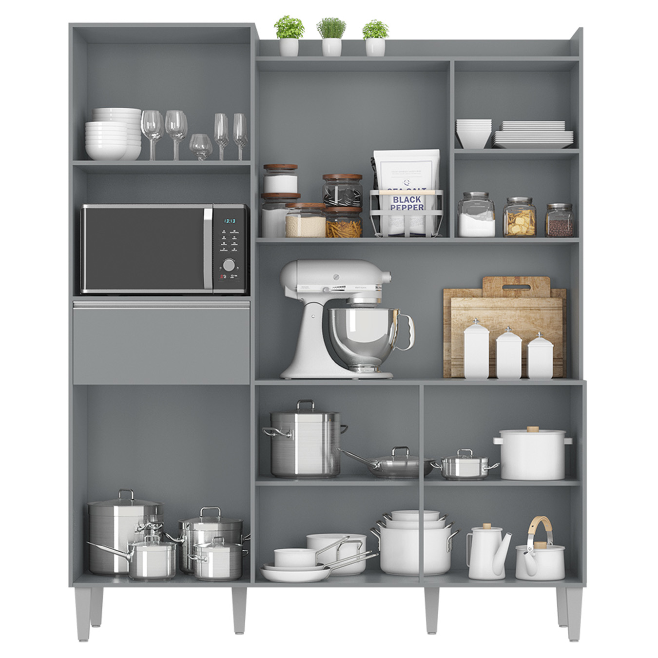 Armário de Cozinha Compacta 160cm 5 Portas Isabel Cinza     - AJL Móveis