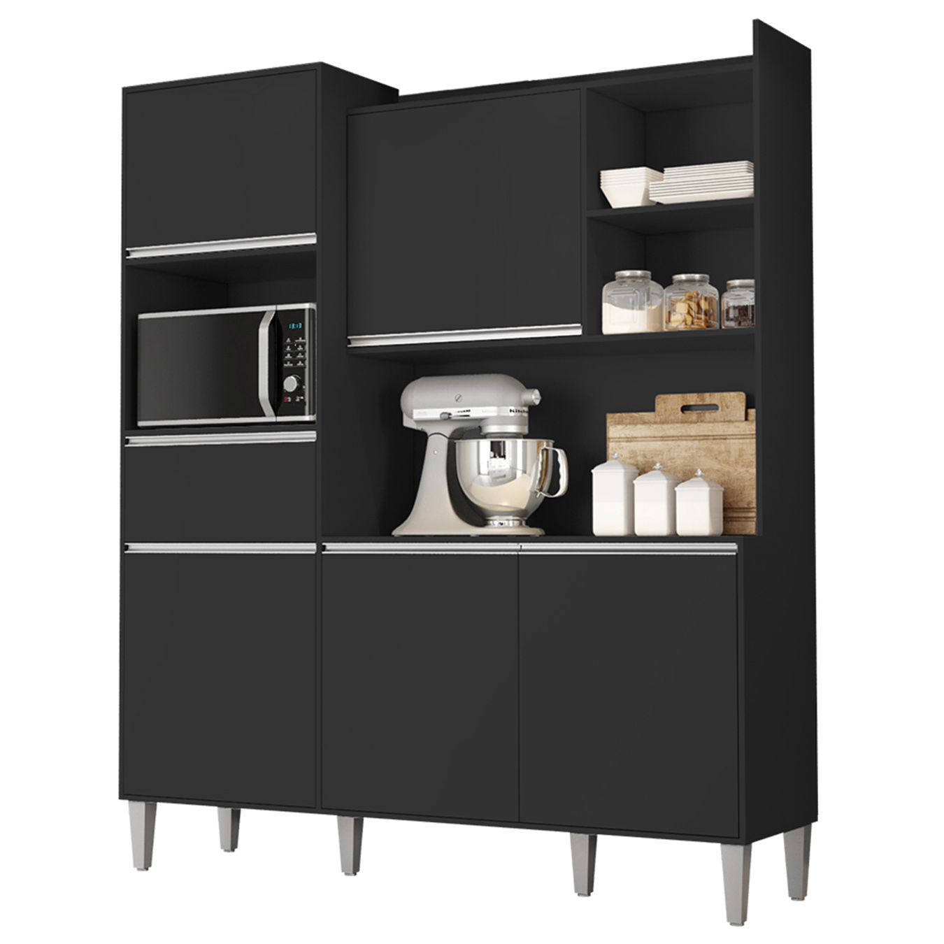 Armário de Cozinha Compacta 160cm 5 Portas Isabel Preto     - AJL Móveis