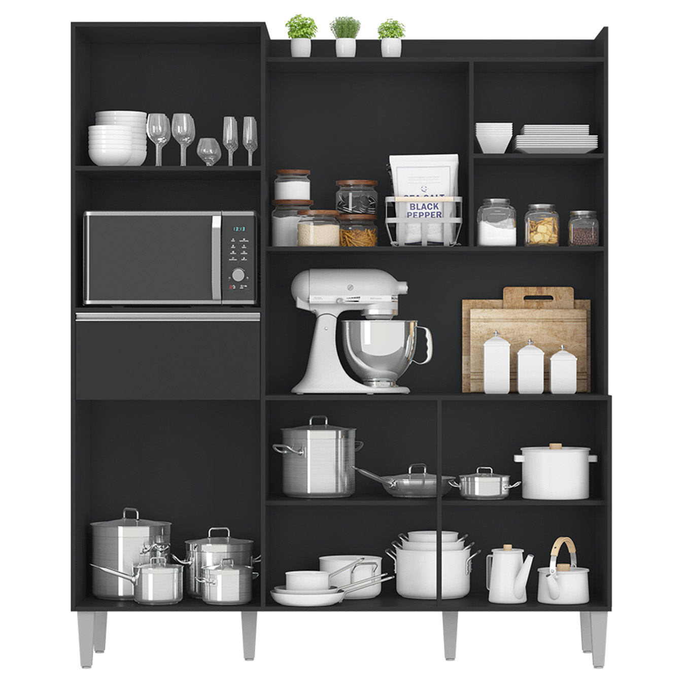 Armário de Cozinha Compacta 160cm 5 Portas Isabel Preto     - AJL Móveis