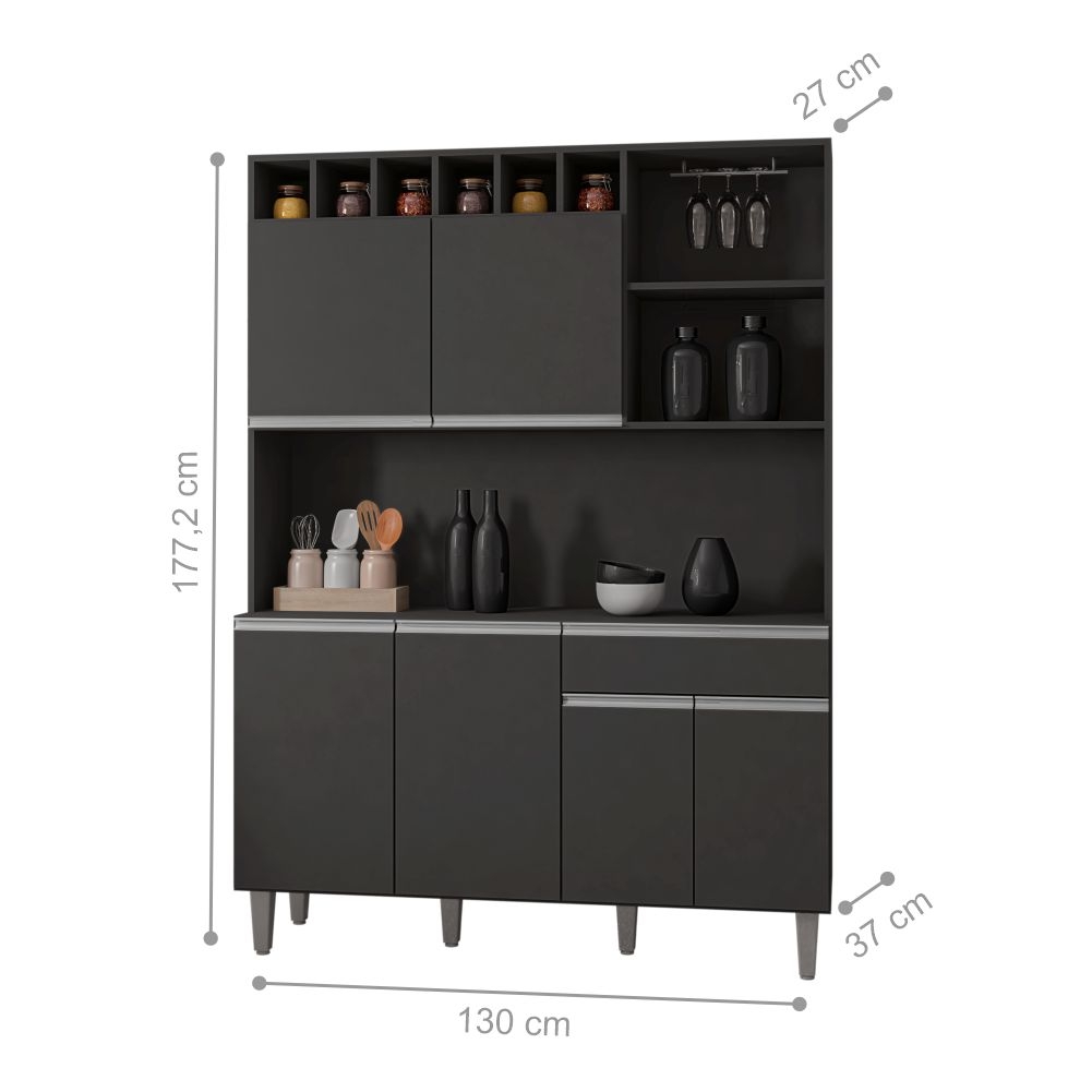 Armário de Cozinha Memphis 6 Portas Cinza