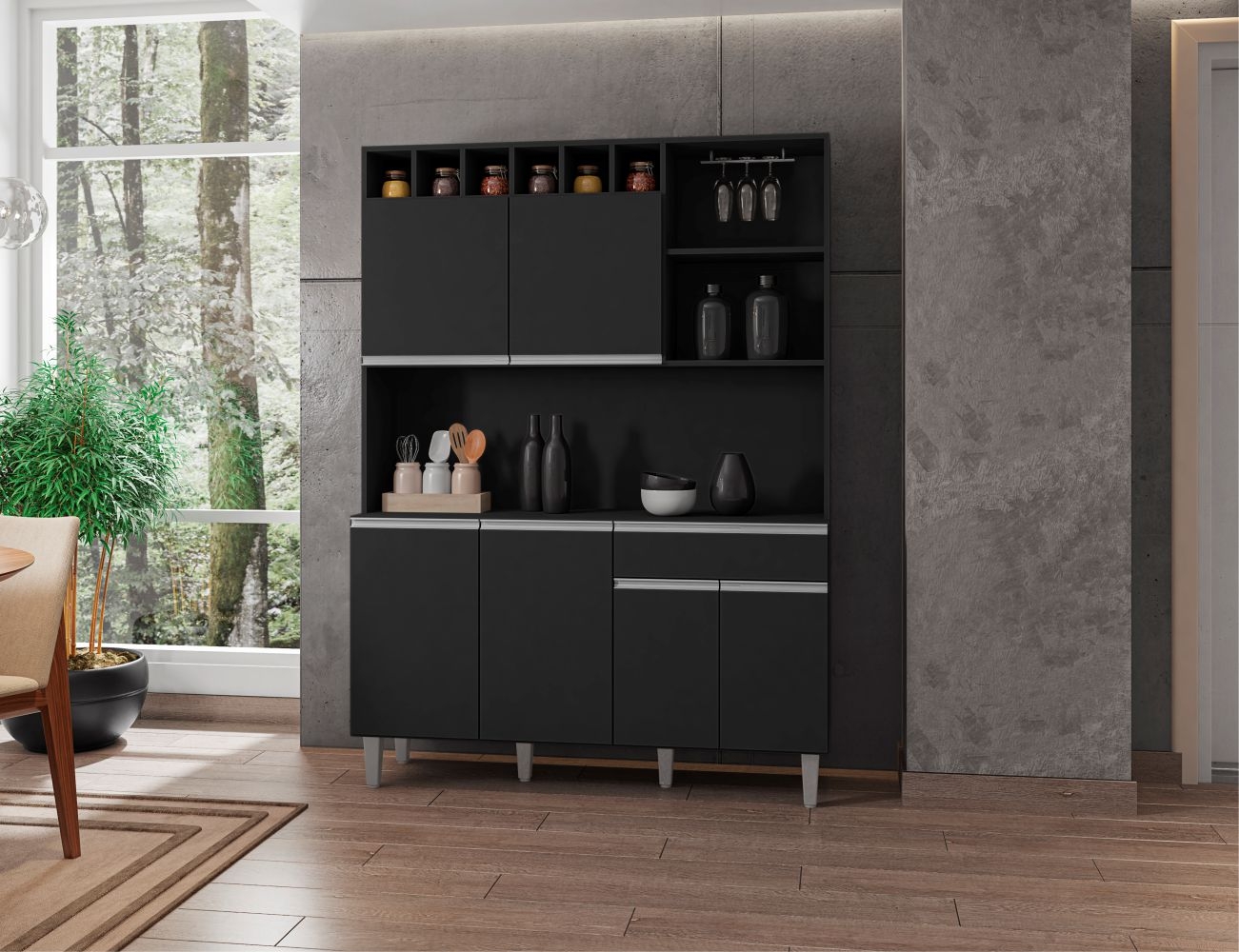 Armário de Cozinha Memphis 6 Portas Preto