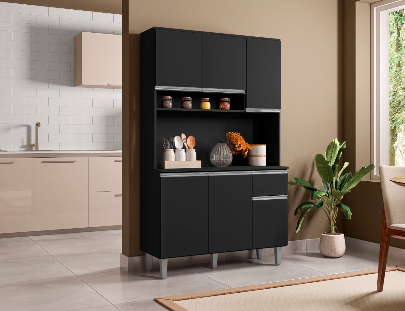 Armário de Cozinha Udine 6 Portas Preto