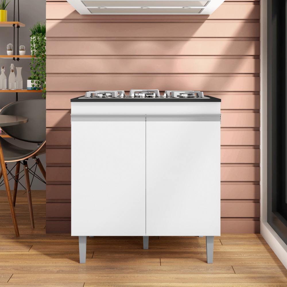 Balcão Com Tampo para Cooktop 5 bocas 2 Portas Andréia Branco - AJL Móveis