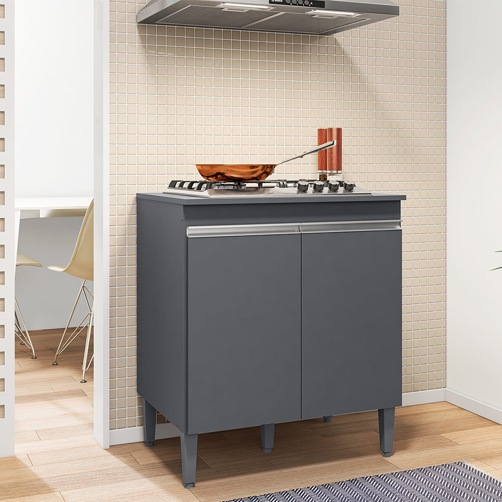 Balcão Com Tampo para Cooktop 5 bocas 2 Portas Andréia Cinza- AJL Móveis