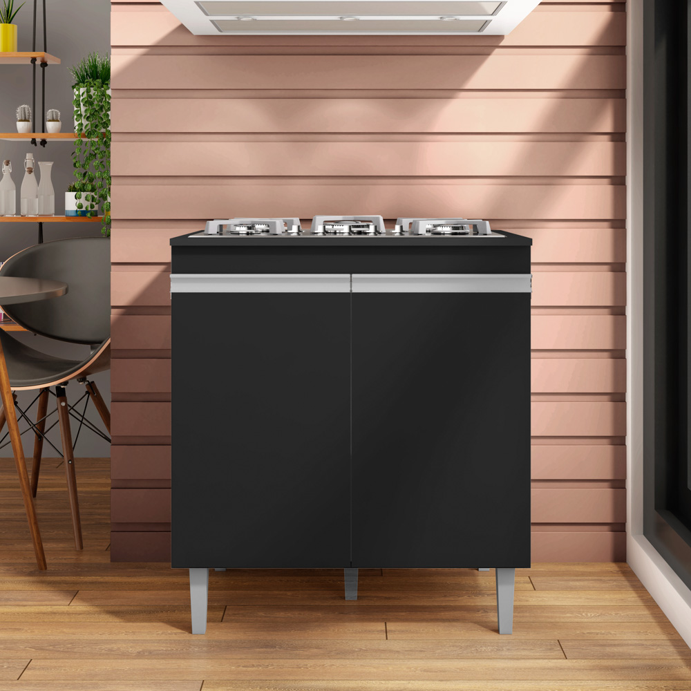 Balcão Com Tampo para Cooktop 5 bocas 2 Portas Andréia Preto - AJL Móveis