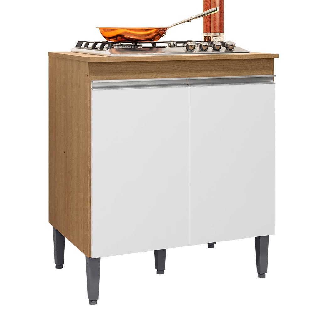 Balcão Cooktop Andréia 79cm com 2 Portas Amêndoa/Branco - AJL Móveis