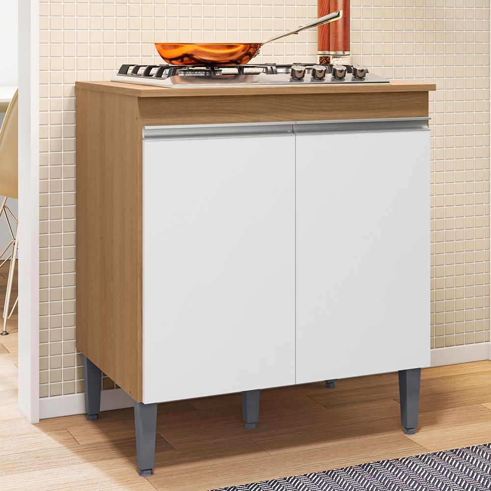 Balcão Cooktop Andréia 79cm com 2 Portas Amêndoa/Branco - AJL Móveis