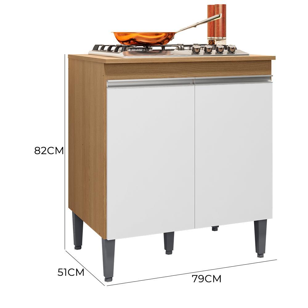 Balcão Cooktop Andréia 79cm com 2 Portas Amêndoa/Branco - AJL Móveis