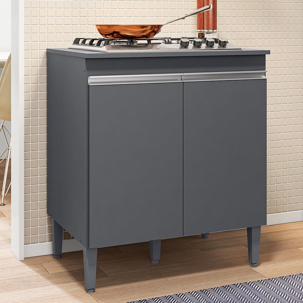 Balcão Cooktop Andréia 79cm com 2 Portas Cinza Fosco - AJL Móveis
