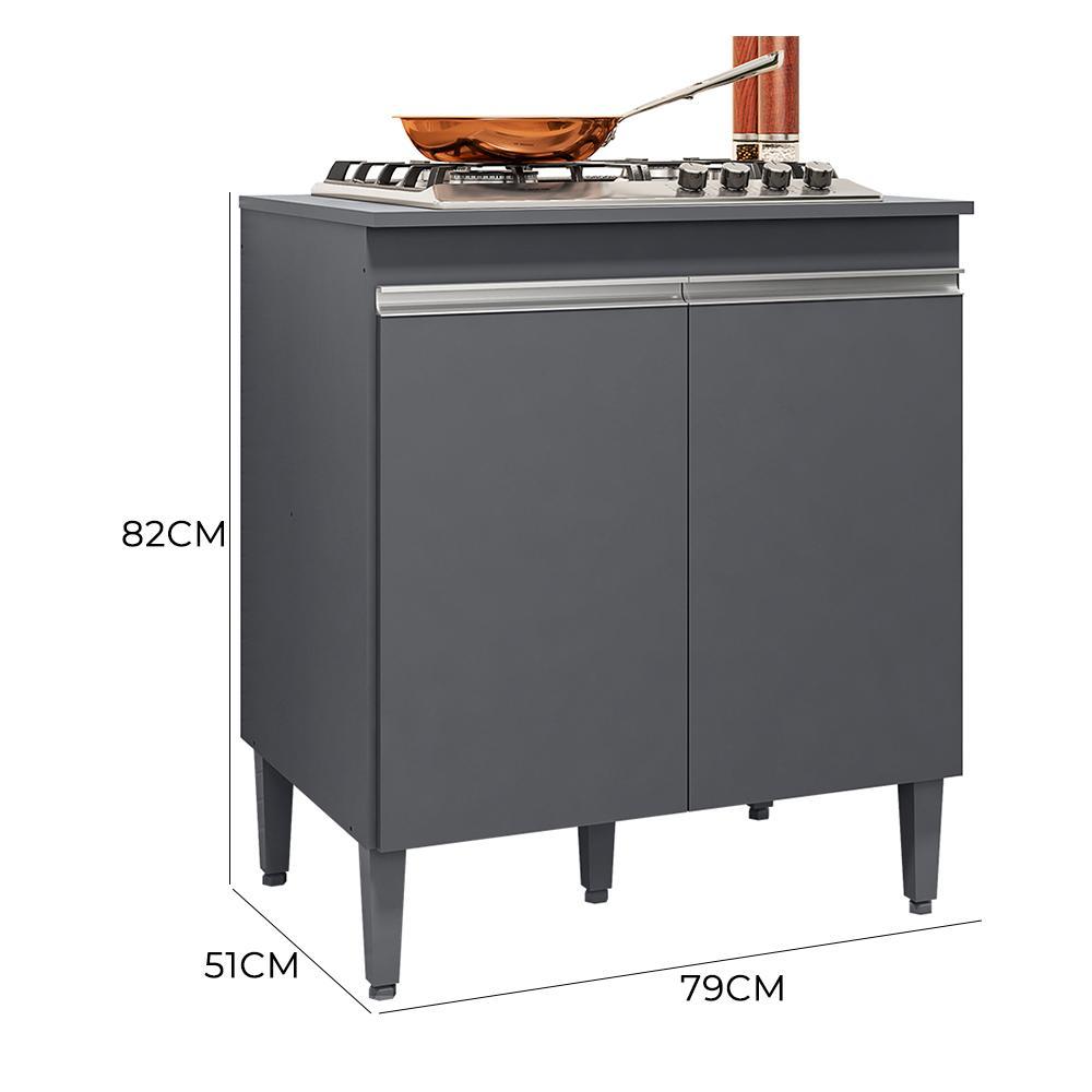 Balcão Cooktop Andréia 79cm com 2 Portas Cinza Fosco - AJL Móveis