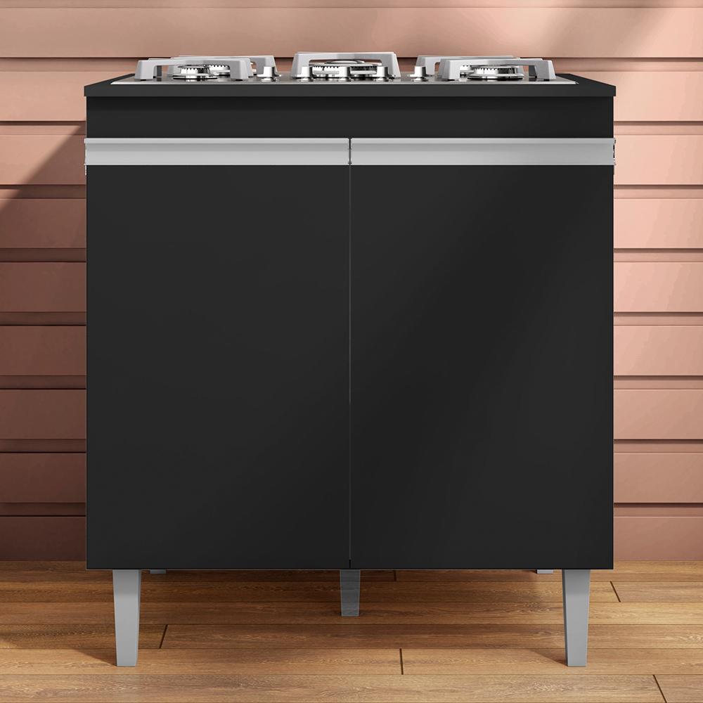 Balcão Cooktop Andréia 79cm com 2 Portas Preto Fosco - AJL Móveis