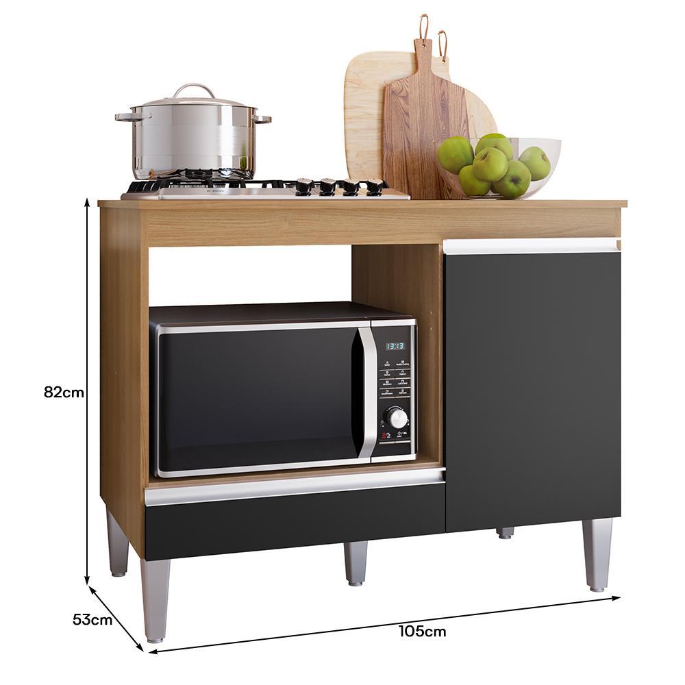 Balcão Cooktop Carla 105cm com 1 Porta Amêndoa/Preto - AJL Móveis