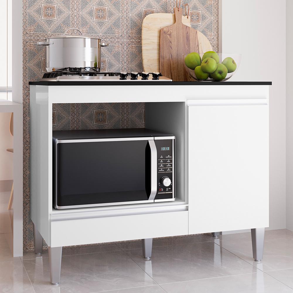 Balcão Cooktop Carla 105cm com 1 Porta Branco - AJL Móveis