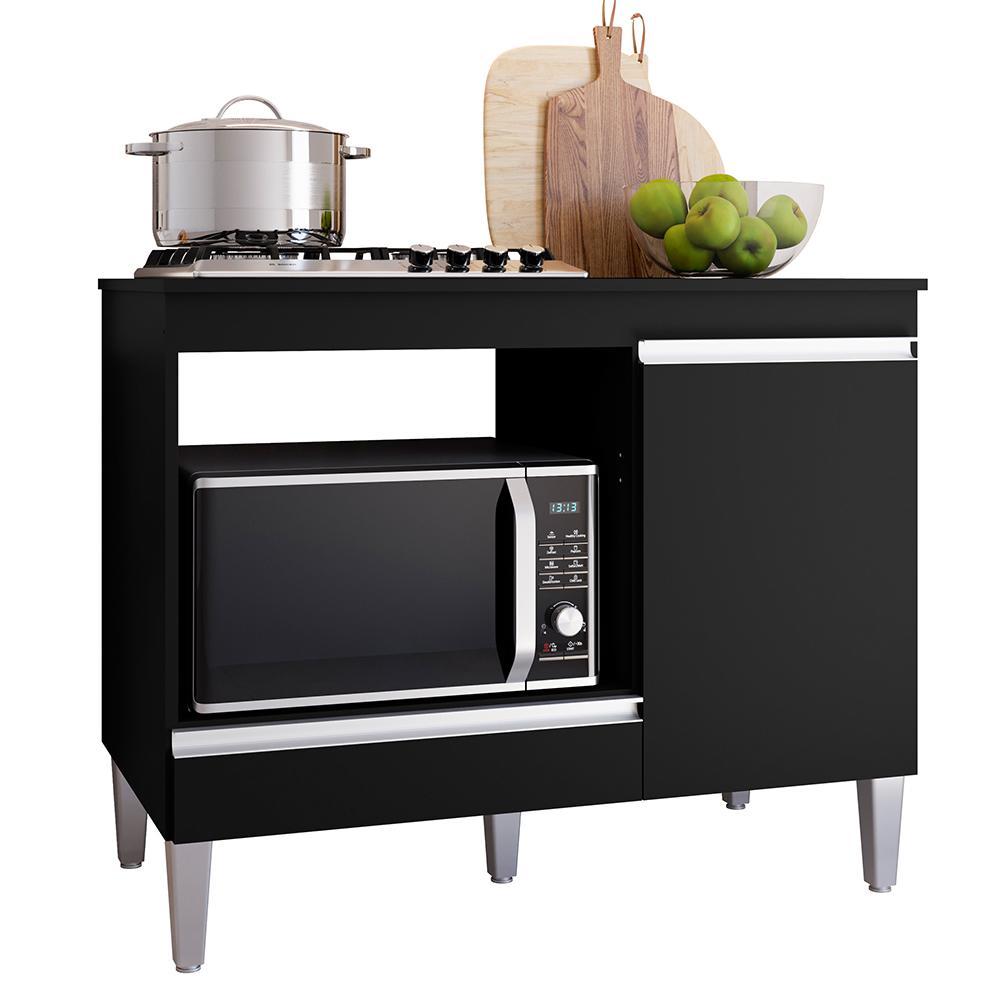 Balcão Cooktop Carla 105cm com 1 Porta Preto - AJL Móveis