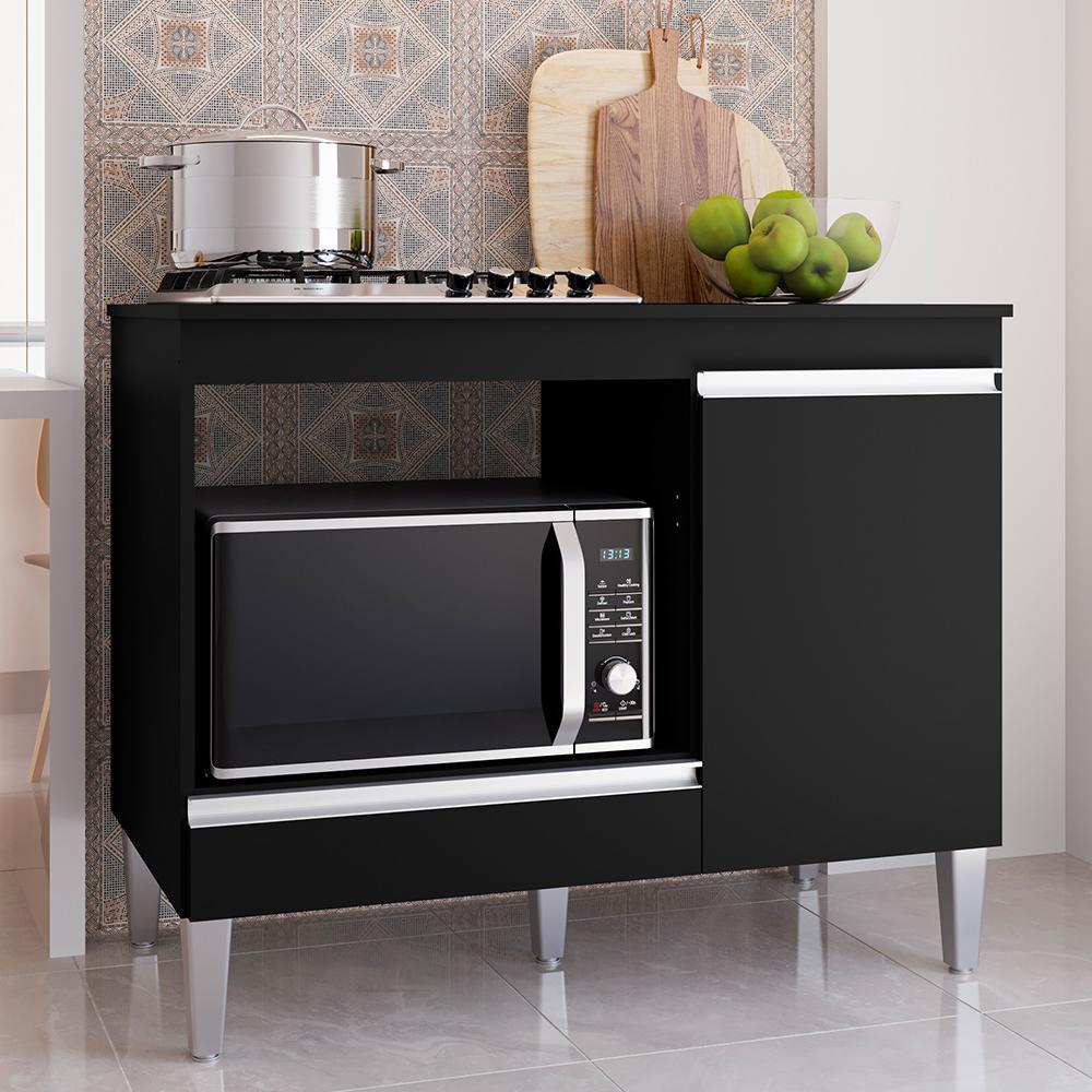 Balcão Cooktop Carla 105cm com 1 Porta Preto - AJL Móveis