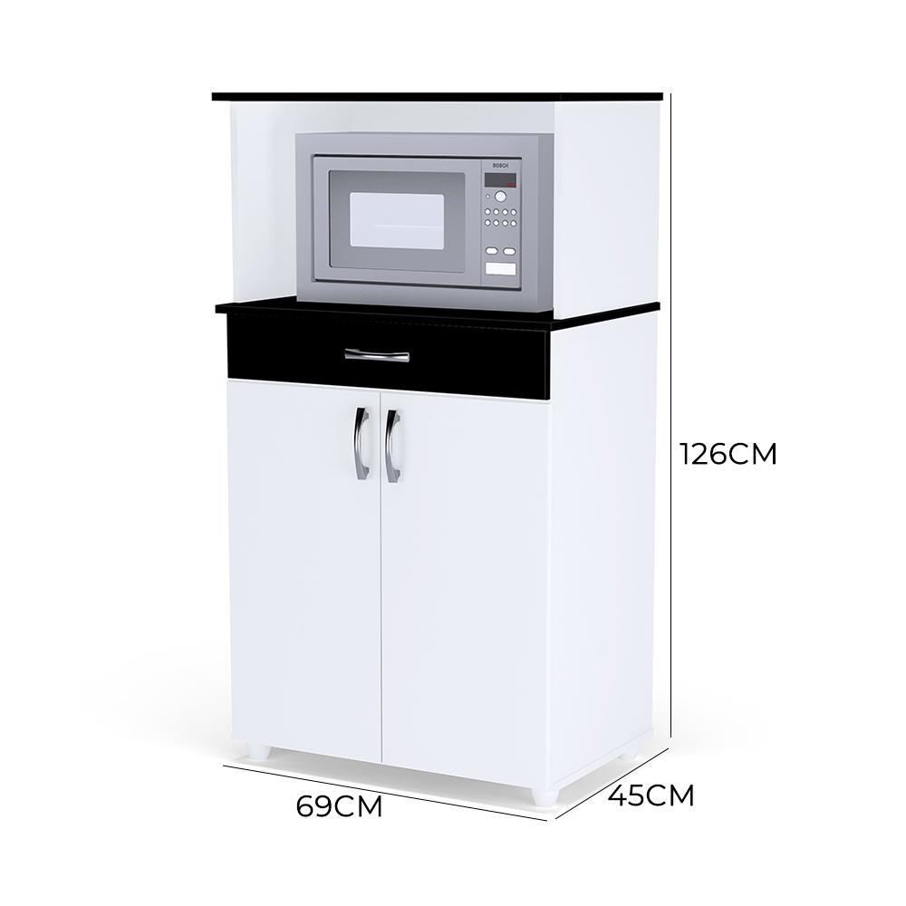 Balcão Cozinha para Micro-ondas Carina Branco/Preto - AJL Móveis