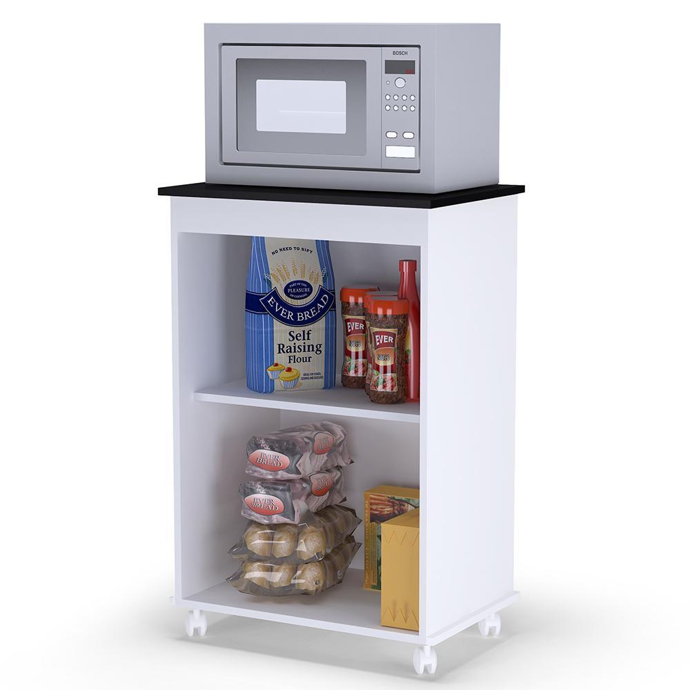 Balcão Cozinha para Micro-ondas Vitória Branco/Preto - AJL Móveis
