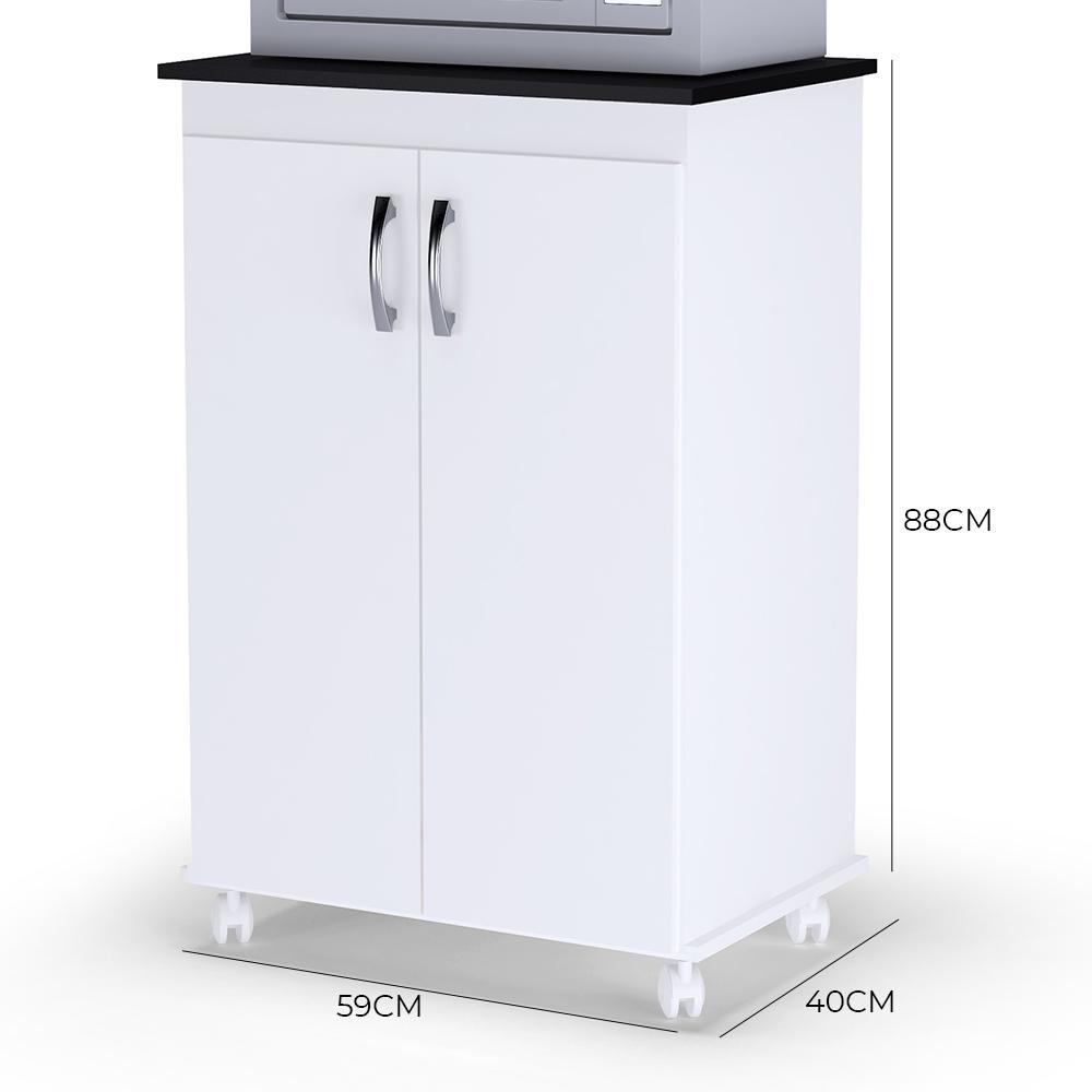 Balcão Cozinha para Micro-ondas Vitória Branco/Preto - AJL Móveis