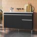 Balcão Gabinete Com Pia Inox 120cm 3 Portas e 1 Gaveta Tatiane Preto - AJL Móveis