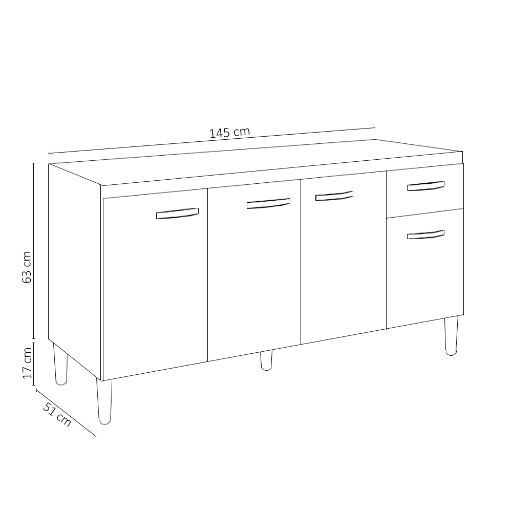 Balcão Gabinete Com Pia Inox 150cm 4 Portas e 1 Gaveta Gabriela Cinza - AJL Móveis