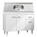 Balcão Gabinete Gabriela com Pia Inox 120cm 3 Portas Branco/Preto - AJL Móveis