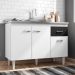 Balcão Gabinete Gabriela com Pia Inox 120cm 3 Portas Branco/Preto - AJL Móveis