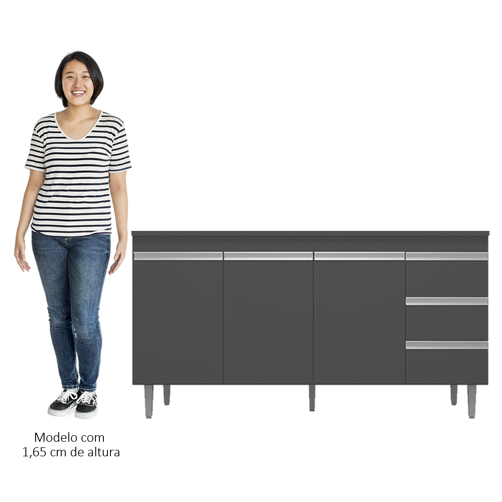 Balcão Gabinete Para Pia 150cm 3 Portas Andréia Cinza - AJL Móveis